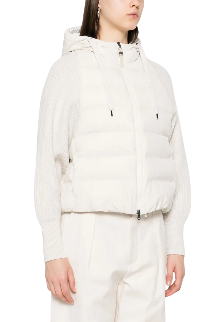 Brunello Cucinelli Women's Hooded Knitted-sleeve Puffer Jacket