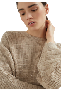 Brunello Cucinelli Women's Textured Half English Rib Sweater in Cotton Diamond Yarn