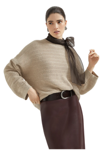 Brunello Cucinelli Women's Textured Half English Rib Sweater in Cotton Diamond Yarn