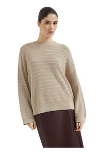 Brunello Cucinelli Women's Textured Half English Rib Sweater in Cotton Diamond Yarn